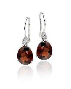 6.00ct Pear Shape Garnet And 0.10ct Diamond Earrings In 9K White Gold