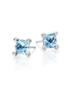2.50ct Blue Topaz And 0.05ct Diamond Stud Earrings In 9K White Gold