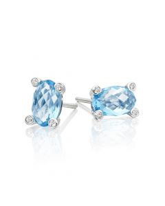 2.40ct Blue Topaz And 0.05ct Diamond Stud Earrings In 9K White Gold
