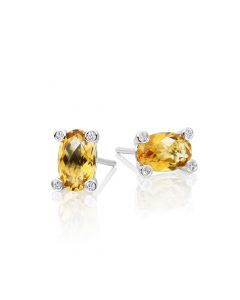Citrine & Diamond Stud Earrings 1.90ct Citrine 9K White Gold