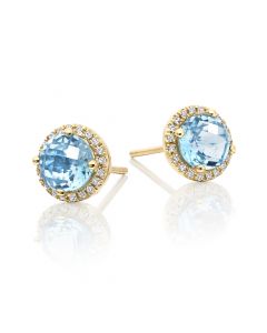 2.00ct Blue Topaz And 0.12ct Diamond Stud Earrings In 9K Yellow Gold