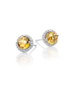 Citrine & Diamond Stud Earrings 1.50ct Citrine 9K White Gold