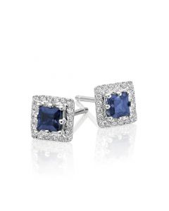 0.65ct Sapphire Earrings with Diamond Halo 18K White Gold