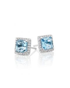 1.80ct Blue Topaz And 0.19ct Diamond Stud Earrings In 9K White Gold
