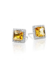 Citrine & Diamond Stud Earrings 1.35ct Citrine 9K White Gold