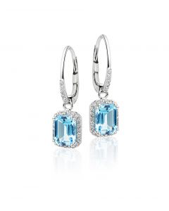 2.70ct Blue Topaz And 0.20ct Diamond Earrings In 9K White Gold