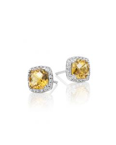 Citrine & Diamond Stud Earrings 1.75ct Citrine 9K White Gold