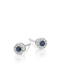0.10ct Sapphire Stud Earrings with Diamond Halo 18K White Gold
