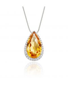 3.40ct Pear Citrine Pendant Necklace With Diamond Halo 9K White Gold