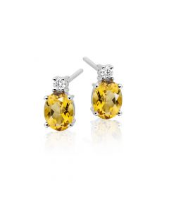 Citrine & Diamond Stud Earrings 1.30ct Citrine 9K White Gold