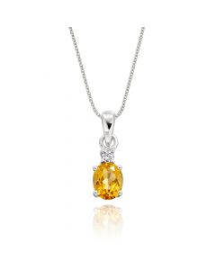 0.60ct Citrine Pendant Necklace With Diamonds 9K White Gold