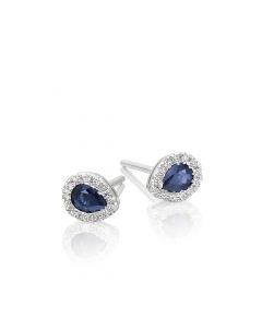 0.40ct Pear Sapphire Earrings with Diamond Halo 9K White Gold