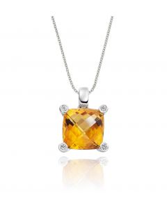 3.30ct Cushion Citrine Pendant Necklace With Diamond 9K White Gold