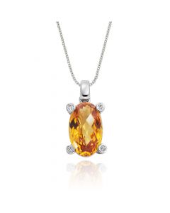 3.00ct Oval Citrine Pendant Necklace With Diamonds 9K White Gold