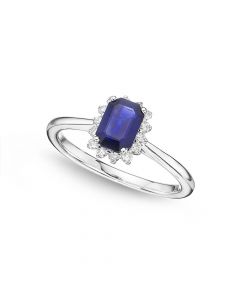 Sapphire Ring 4x6mm Sapphire & 0.14ct Diamonds in 18K White Gold