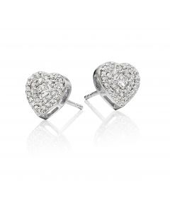 Diamond Heart Earrings 0.40ct Pave Diamond Studs 18K White Gold