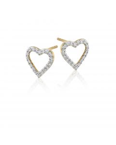 Diamond Heart Earrings 0.25ct Open Heart Studs 9K Yellow Gold