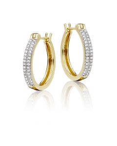 Diamond Hoop Earrings 0.25ct Double Line Hoops 9K Yellow Gold
