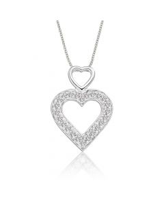Double Diamond Heart Pendant 0.25ct Diamond 9K White Gold