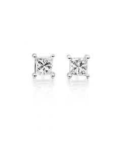 Diamond Stud Earrings 0.10ct Square Princess Diamond 18K White Gold