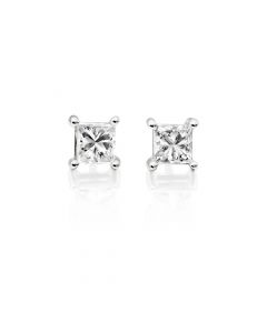 Diamond Stud Earrings 0.20ct Square Princess Diamond 9K White Gold