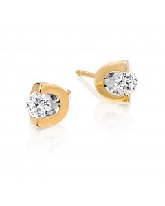 Diamond Stud Earrings 0.40ct 2 Claw Studs 18K Yellow Gold-G/HSI