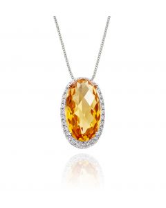 4.00ct Oval Citrine Pendant Necklace With Diamond Halo 9K White Gold