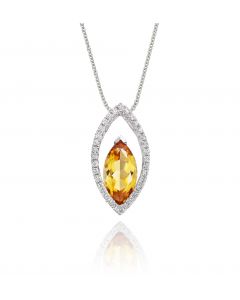 1.00ct Citrine Pendant Necklace With Diamond Halo 9K White Gold