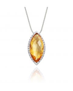 3.00ct Marquise Citrine Pendant Necklace With Diamond 9K White Gold