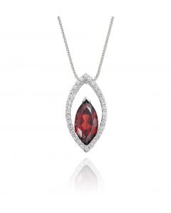 1.40ct Garnet  With 0.16ct Diamond Pendant In 9K White Gold