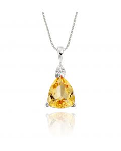 2.25ct Citrine Drop Pendant Necklace With Diamonds 9K White Gold