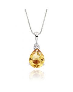 2.20ct Citrine Drop Pendant Necklace With Diamonds 9K White Gold