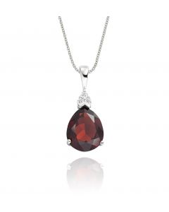 3.00ct Pear Garnet With 0.05ct Diamond Pendant In 9K White Gold
