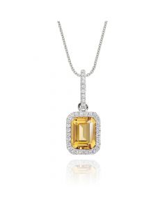 1.10ct Citrine Drop Pendant Necklace With Diamond Halo 18K White Gold