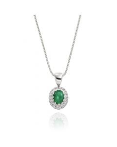 0.20ct Emerald Pendant Necklace 0.05ct Diamond 9K White Gold