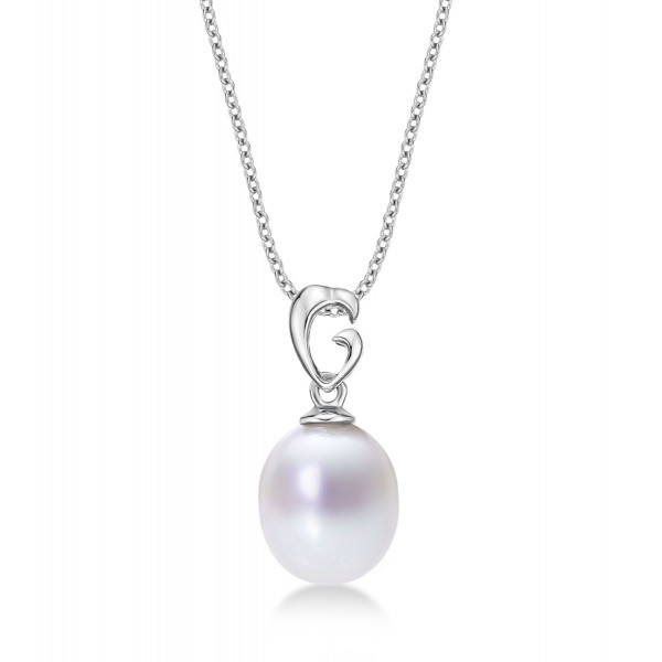 Pearl Drop Pendant Single White Freshwater Pearl in 9K White Gold
