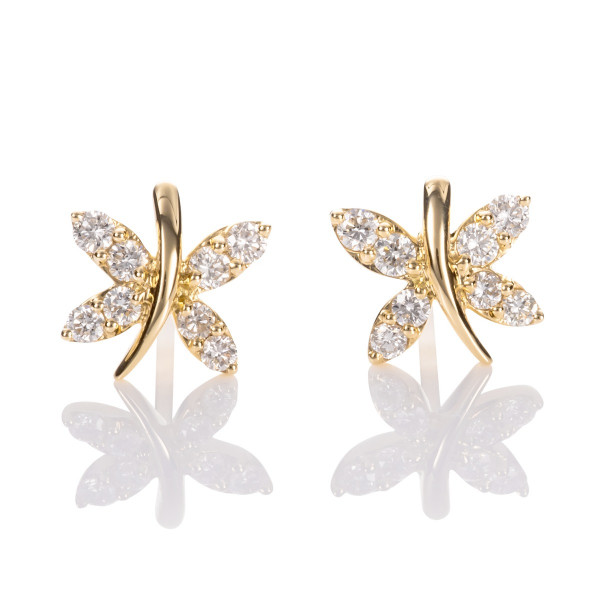 Butterfly Diamond Earrings 0.45ct Diamond Studs 18K Yellow Gold