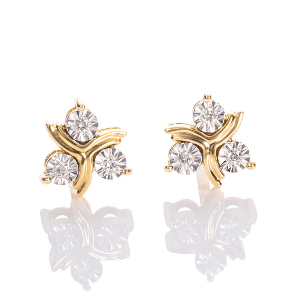 Triskele Diamond Stud Earrings 0.05ct Studs 9K Yellow Gold