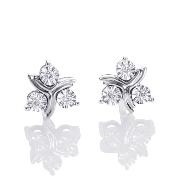 Triskele Diamond Stud Earrings 0.05ct Studs 9K White Gold