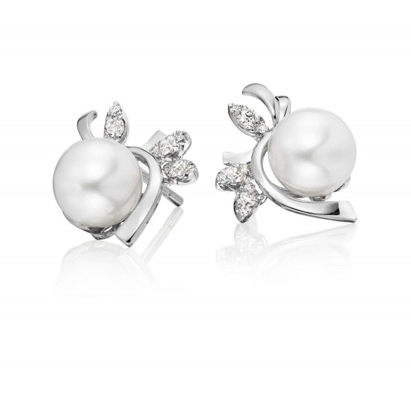 Freshwater Pearl Diamond Earrings 0.17ct Diamond 9K White Gold