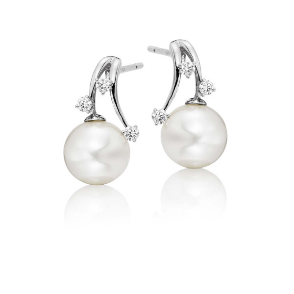 Freshwater Pearl Diamond Earrings 0.14ct Diamond 18K White Gold