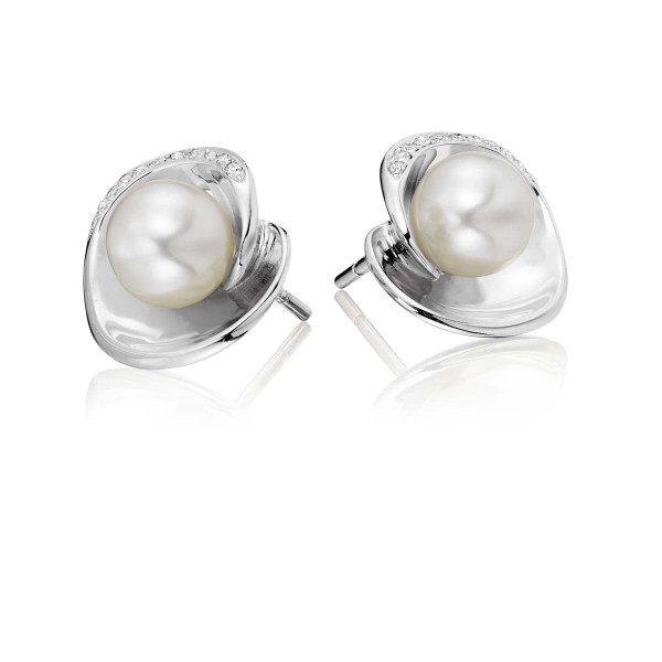Freshwater Pearl Diamond Earrings 0.07ct Diamond 18K White Gold