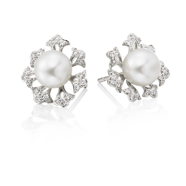 Freshwater Pearl Diamond Earrings 0.23ct Diamond 9K White Gold