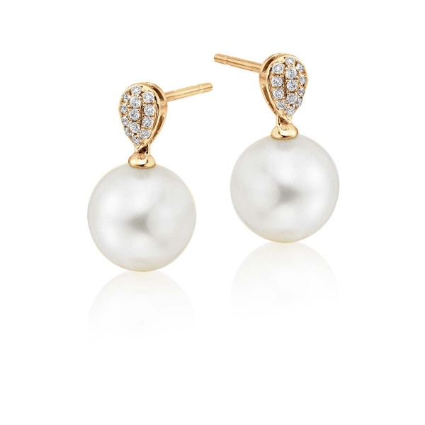 Freshwater Pearl Diamond Drop Earrings 0.10ct Diamond 9K Yellow Gold