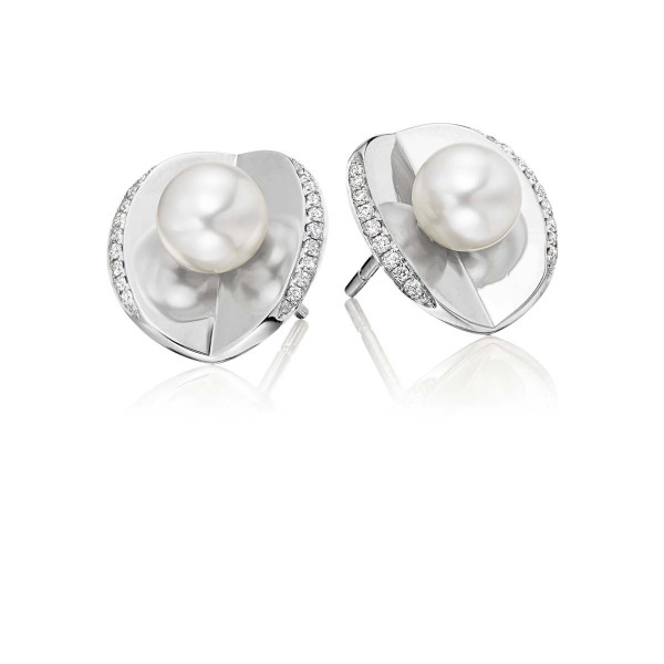 Freshwater Pearl Diamond Stud Earrings 0.10ct Diamond 18K White Gold