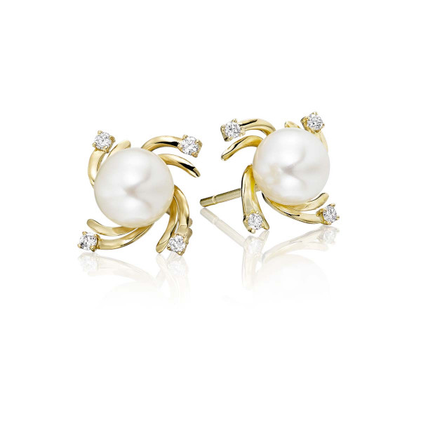 Freshwater Pearl Diamond Earrings 0.12ct Diamond 18K Yellow Gold