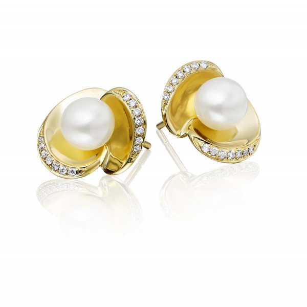Freshwater Pearl Diamond Earrings 0.13ct Diamond 9K Yellow Gold