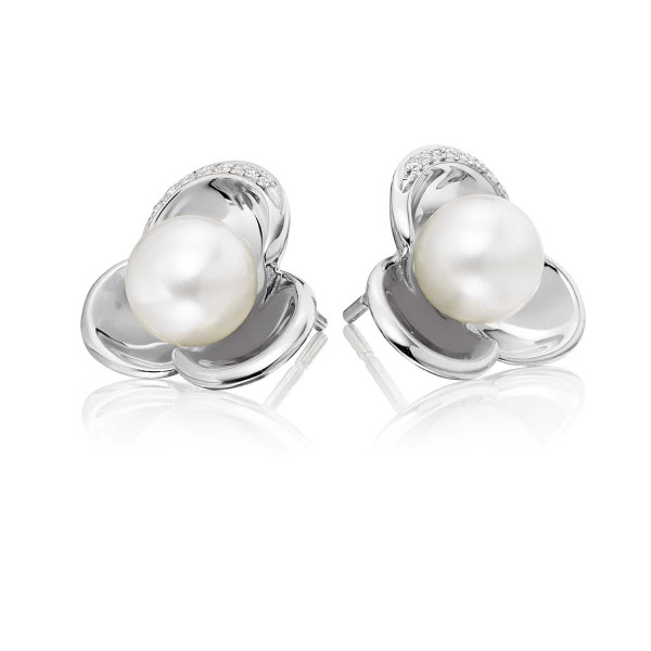 Freshwater Pearl Diamond Earrings 0.05ct Diamond 9K White Gold