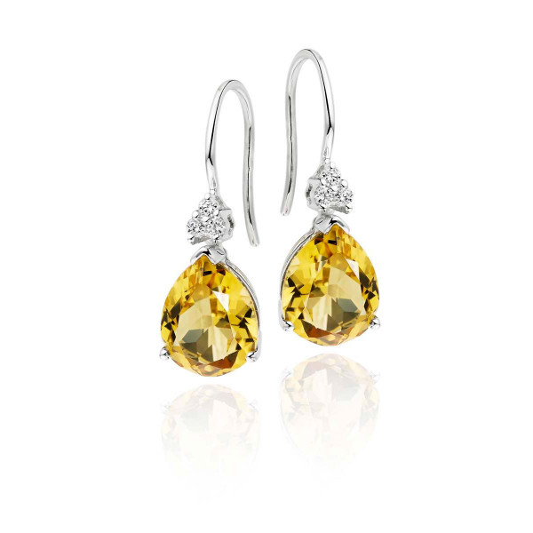 Citrine & Diamond Drop Earrings 4.60ct Pear Citrine 9K White Gold