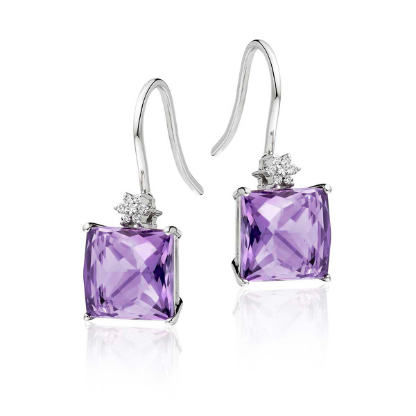 Amethyst & Diamond Drop Earrings 5.90ct Amethyst 18K White Gold